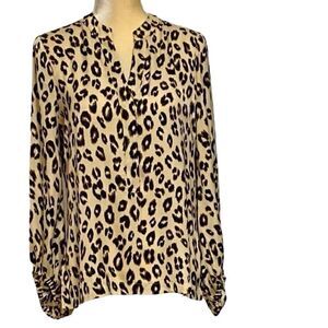 Chico's Semi-Sheer Top Animal Print Browns Size 0 S(4-6) 3/4 Elastic Sleeves EUC